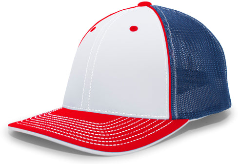 Pacific Headwear Trucker Flexfit® Cap, Size L/XL (404M), Color 'WhiteRoyalRed'